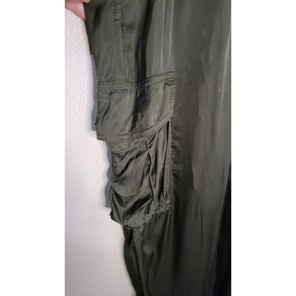 Aerie Olive Green Satin Cargo Pants Size Large | Soft Silky Wide Leg Utility - Picture 3 of 8